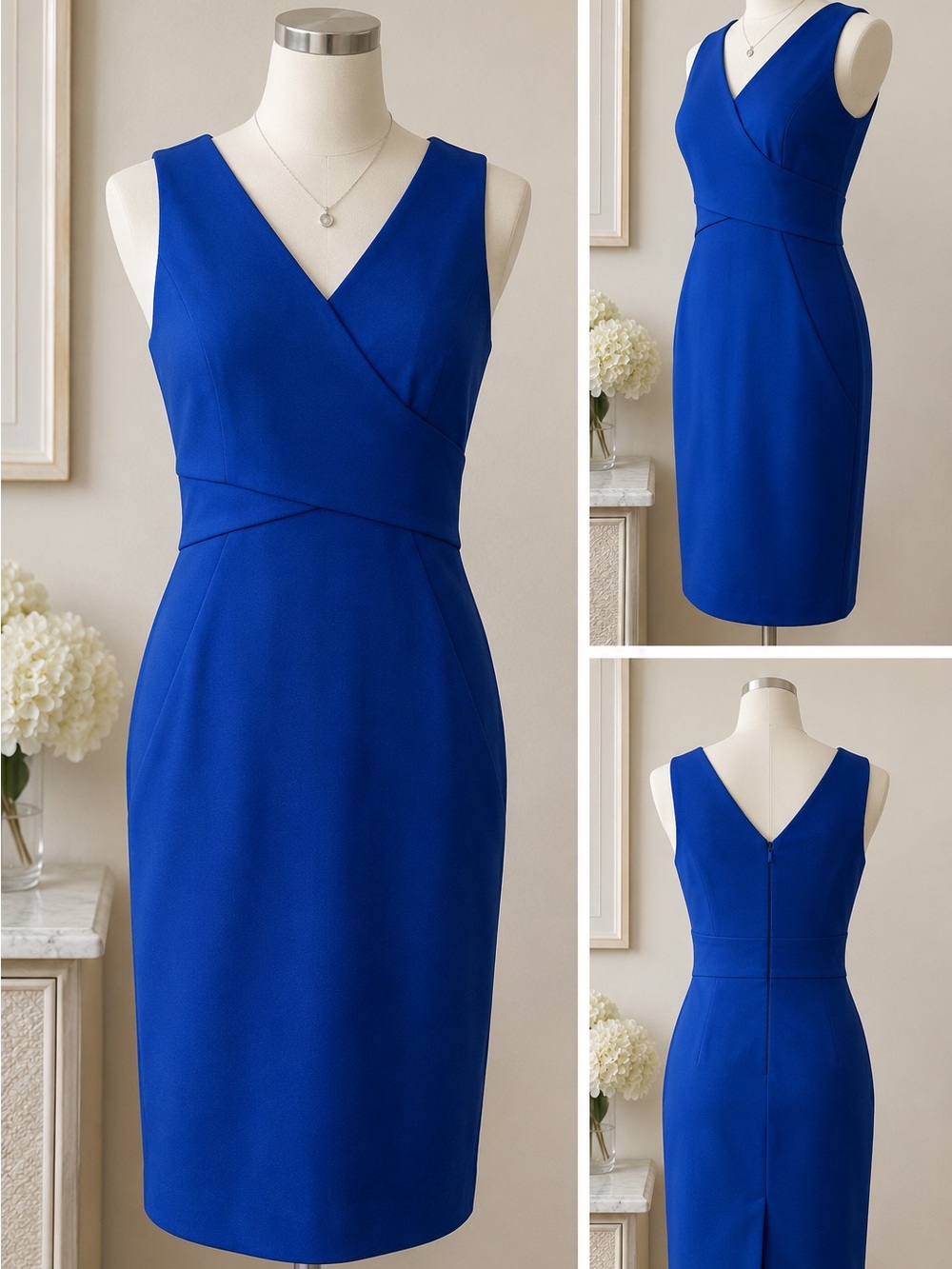 Classiques Entier Cobalt Blue Faux Wrap Ponte Sheath Dress Size 2